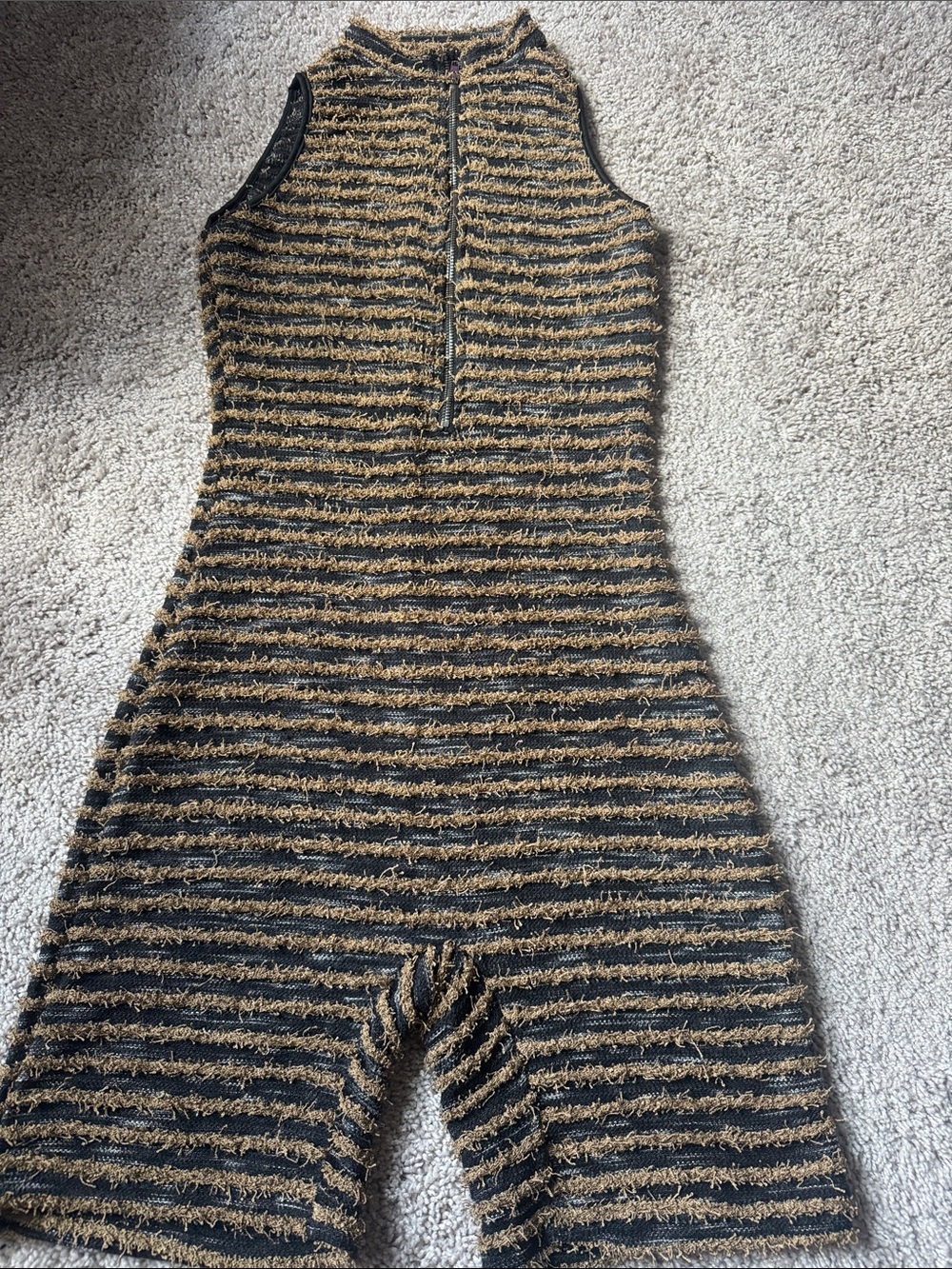 Striped Sleeveless Womens One-Piece Bodysuit in Black and Brown